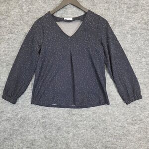 THML Blouse Womens Size Small‎ Navy Blue Dotted Long Sleeve V Neck 
Casual Top